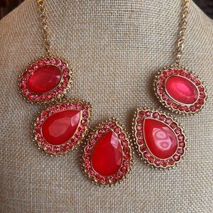 Red and Pink stone and crystal Statement Necklace